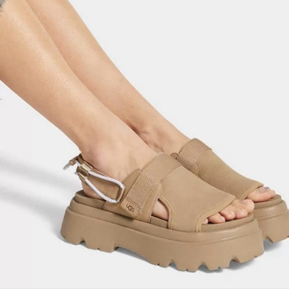 Ugg Cady Plateform Sandals In Sand Suede Leather Designer Summer Walking Shoe 78 - Picture 5 of 11